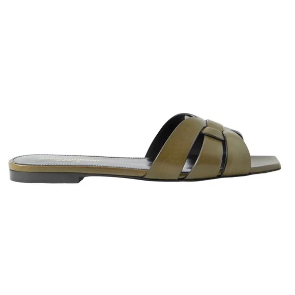 サンダル・ミュール SAINT LAURENT  Saint Laurent Flip Flops Women Satin Green Saint Laurent - Amber Fluorescent Yellow Sandal, 85mm
